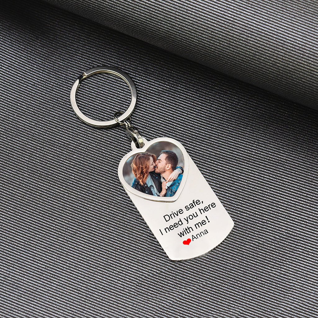 Stainless Steel Car Keyring Personalised Photo With Text Memory Gifts - MERGE.DAY.1.FREESTYLE