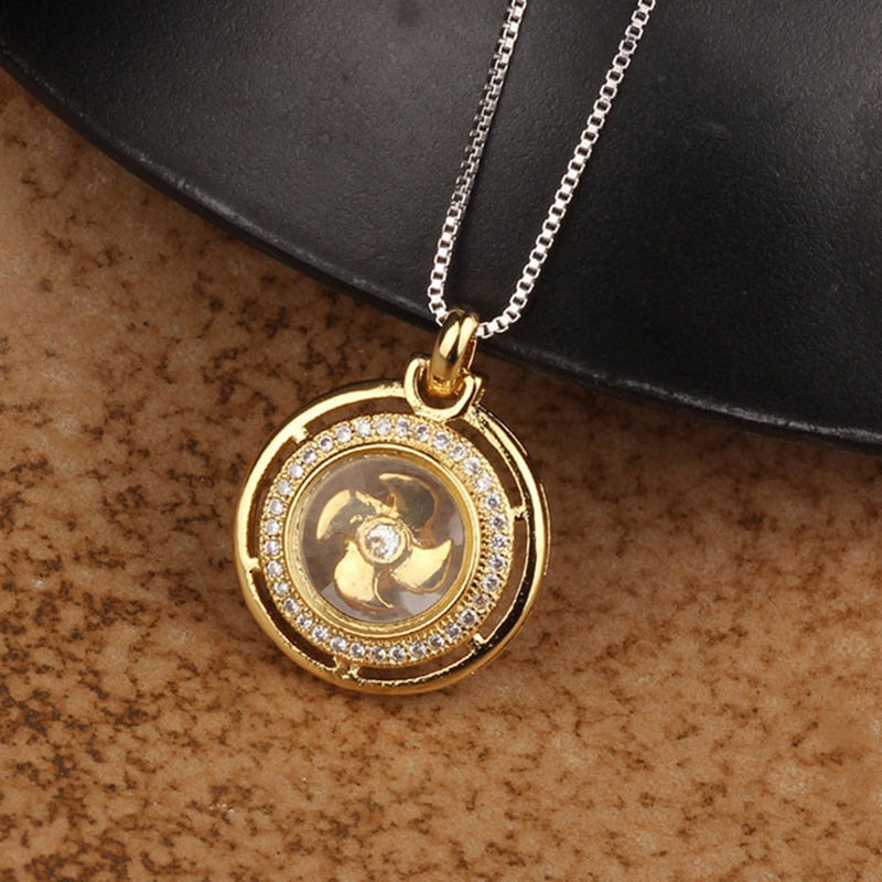 Rotatable Windmill Pendant Necklace AAA Cubic Zirconia Pave Gold Silver Color Crystal Necklace Jewelry - MERGE.DAY.1.FREESTYLE