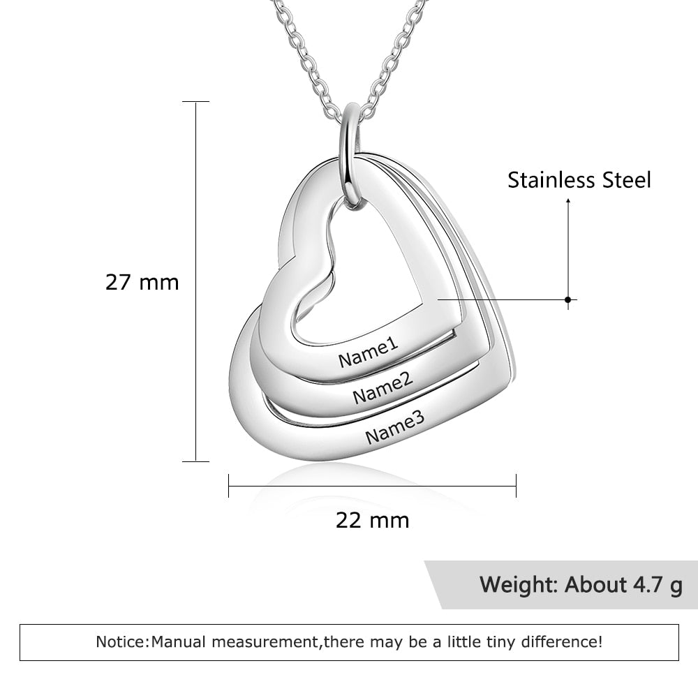 Personalized Family Necklace with 2-4 Names Heart Engraved Necklace - MERGE.DAY.1.FREESTYLE