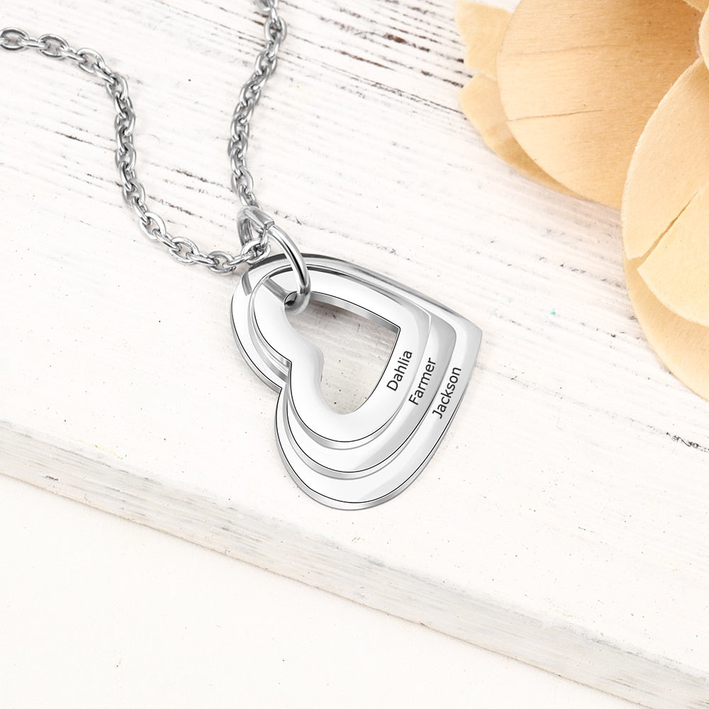 Personalized Family Necklace with 2-4 Names Heart Engraved Necklace - MERGE.DAY.1.FREESTYLE