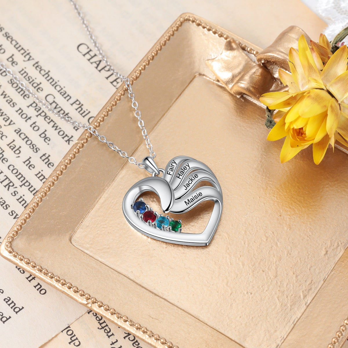 2-5 Names Customized Birthstone Fashion Memorial Heart Necklace - MERGE.DAY.1.FREESTYLE