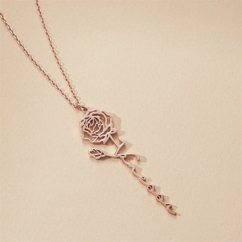 Custom Name Necklace Handwriting Style With Flower Personalized Name Jewelry - MERGE.DAY.1.FREESTYLE