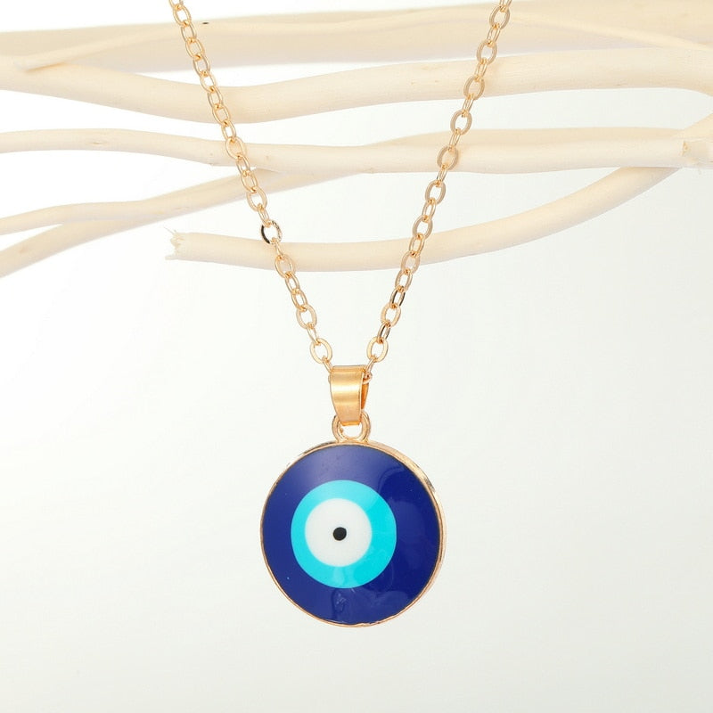 Turkish Evil Eye Pendant Choker Necklace Lucky Blue Evil Eyes Clavicle Chain Necklace - MERGE.DAY.1.FREESTYLE