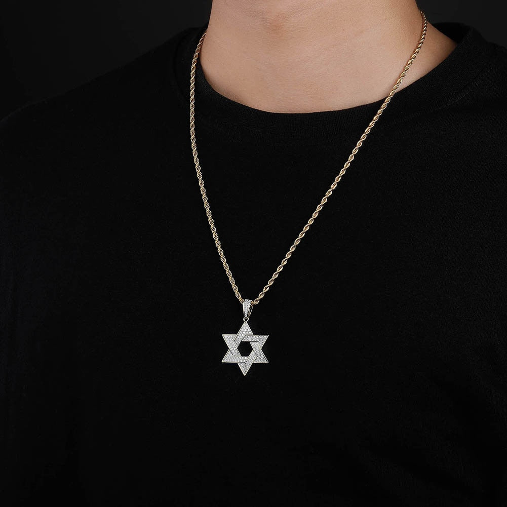 Hip Hop Zirconia Stone Star Of David Pendant Necklaces - MERGE.DAY.1.FREESTYLE