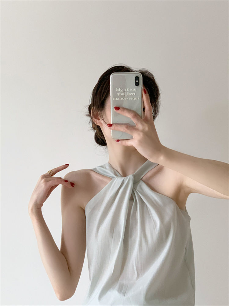 Backless Camis Women Summer Polka Dot Twist Halterneck Vest Female Casual Chiffon Tops - MERGE.DAY.1.FREESTYLE