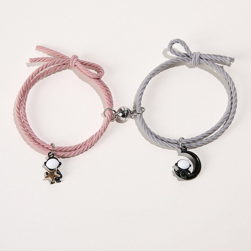 2Pcs/ Set Cartoon Magnetic Couple Bracelets with Moon Robots Pendant - MERGE.DAY.1.FREESTYLE