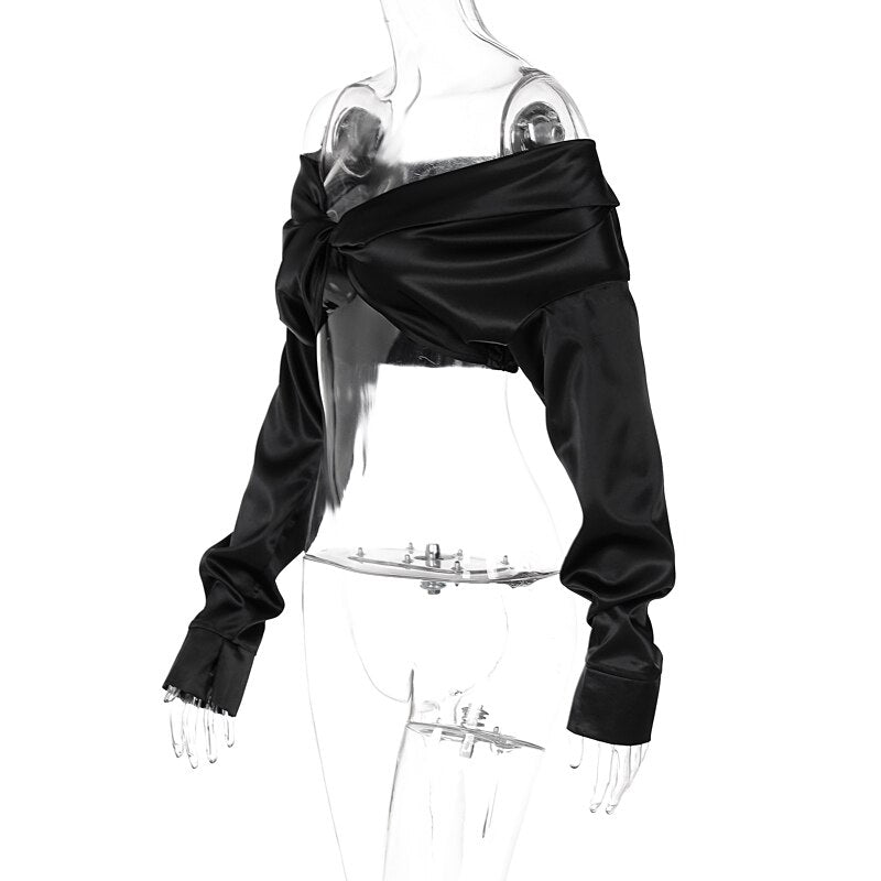 Pure Color Long Sleeves Bodycon Slim Crop Top - MERGE.DAY.1.FREESTYLE