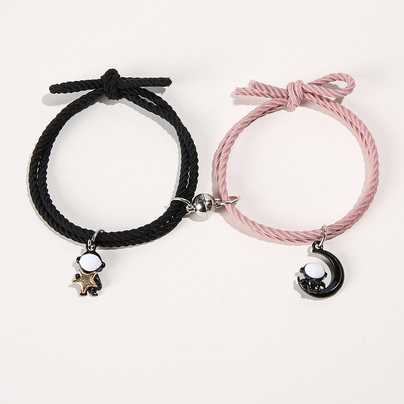 2Pcs/ Set Cartoon Magnetic Couple Bracelets with Moon Robots Pendant - MERGE.DAY.1.FREESTYLE