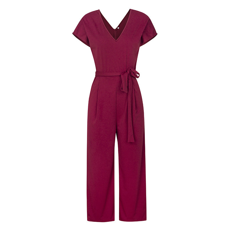 Summer 2022 Streetwear V-neck Jumpsuit Beach Elegant Party One Piece Black Rompers - MERGE.DAY.1.FREESTYLE