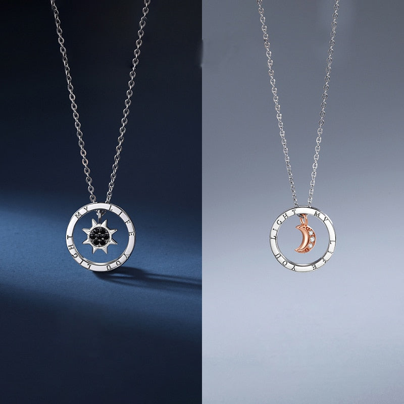 couple silver color ring sun and moon two-color pendant necklace jewelry gift - MERGE.DAY.1.FREESTYLE