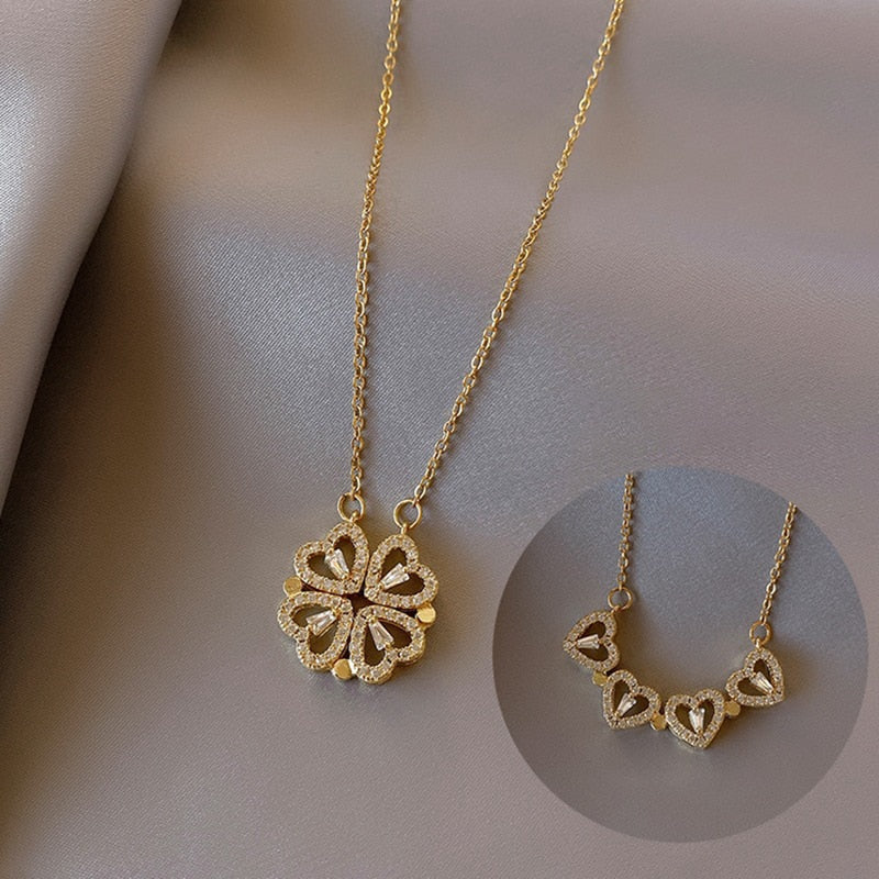 Magnetic Folding Heart Shaped Four Leaf Clover Pendant Necklace - MERGE.DAY.1.FREESTYLE