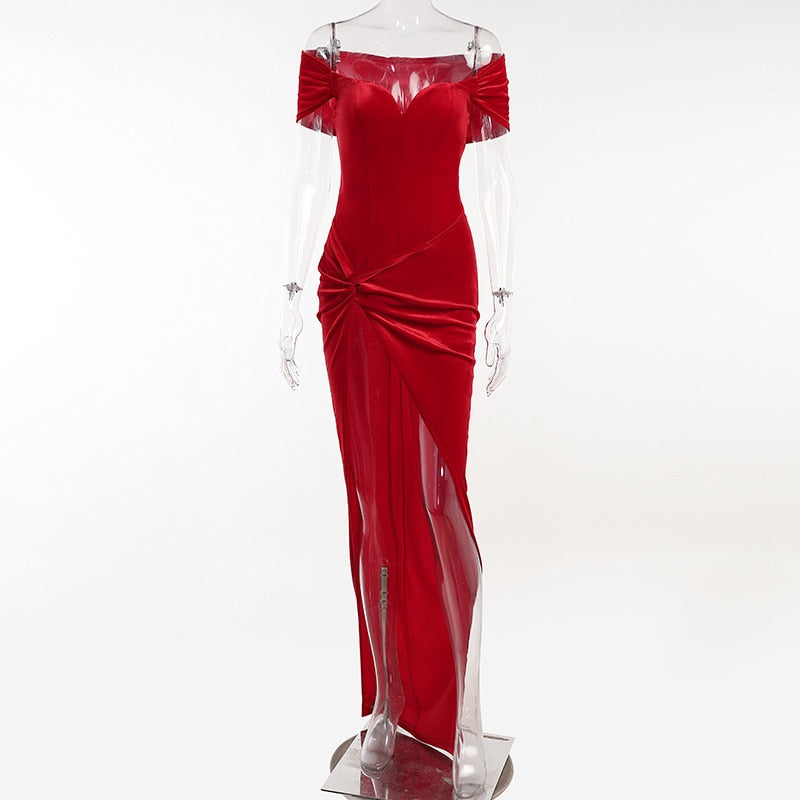 Summer Short Sleeve High Split Formal Evening Dress Women Solid Bodycon Long Dresses - MERGE.DAY.1.FREESTYLE