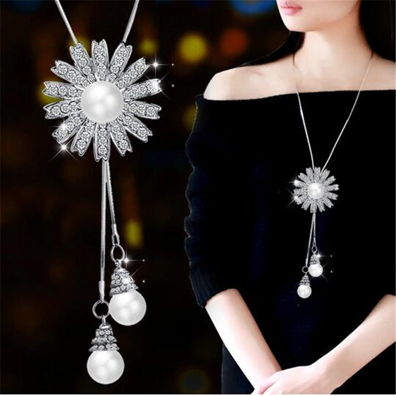Collier Femme Long Gray Crystal Necklaces & Pendants for Women Round Statement Necklace - MERGE.DAY.1.FREESTYLE
