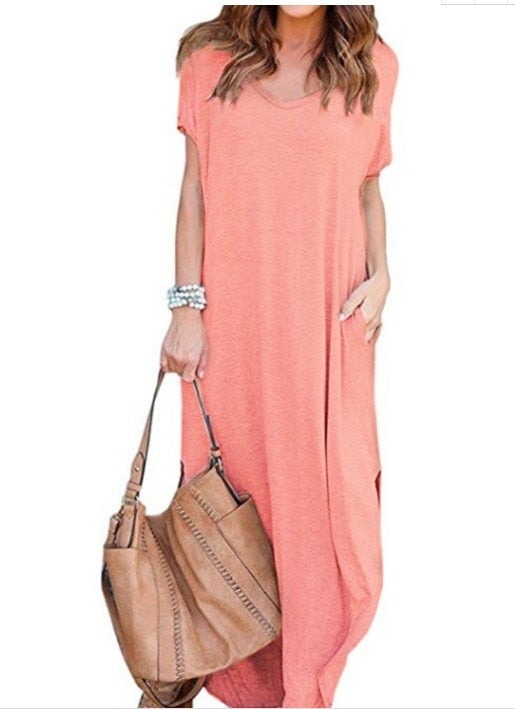 Plus Size 5XL Sexy Women Dress Summer 2022 Solid Casual Short Sleeve Maxi Dresses - MERGE.DAY.1.FREESTYLE