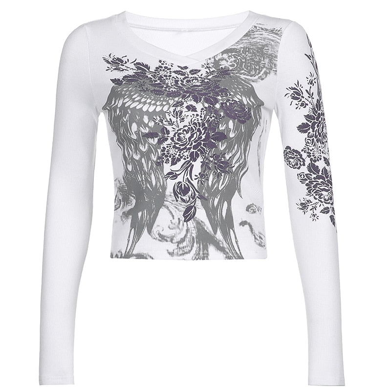 Grunge Tshirts Fairycore Harajuku Graphic Print Gray Cute Casual Tshirts Streetwear Tops - MERGE.DAY.1.FREESTYLE