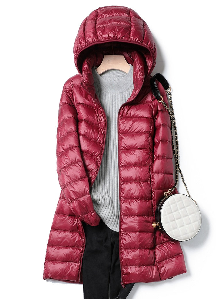Ultralight Thin Down Jacket White Duck Down Hooded long Jackets Long Sleeve - MERGE.DAY.1.FREESTYLE