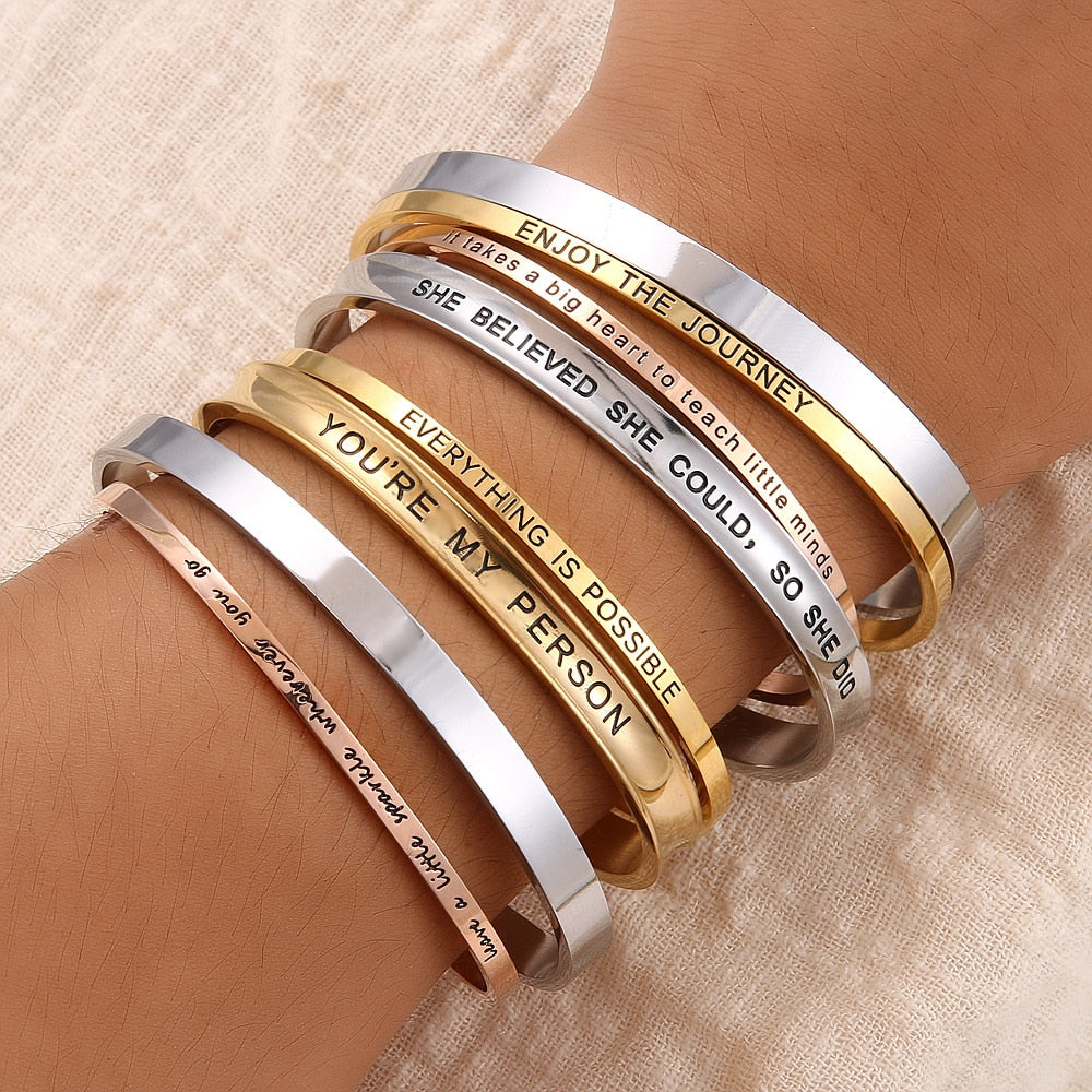 Custom Necklace Bar Engraved Name Text Bangle Cuff Jewelry - MERGE.DAY.1.FREESTYLE