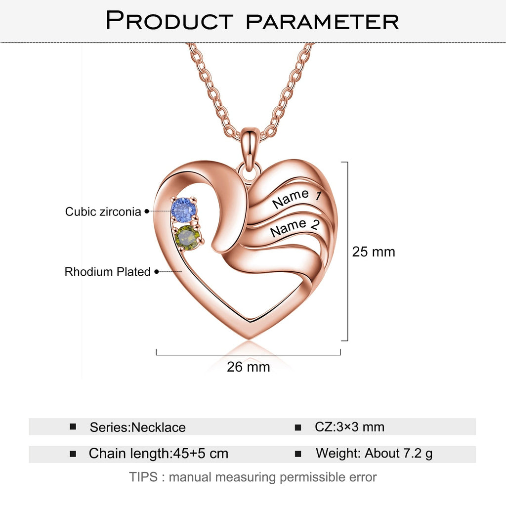 2-5 Names Customized Birthstone Fashion Memorial Heart Necklace - MERGE.DAY.1.FREESTYLE