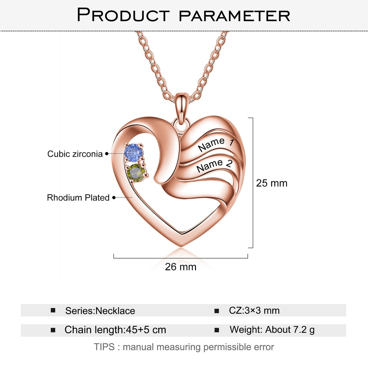 2-5 Names Customized Birthstone Fashion Memorial Heart Necklace - MERGE.DAY.1.FREESTYLE