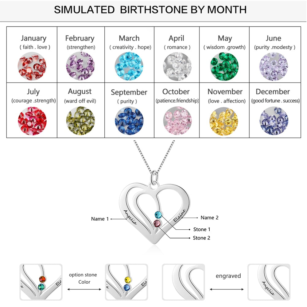 Personalized Birthstone Engraved Name Heart Necklaces & Pendants - MERGE.DAY.1.FREESTYLE