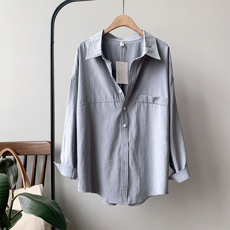 Loose Turn-down Collar Solid Female Shirts Tops Spring Summer Blouses - MERGE.DAY.1.FREESTYLE