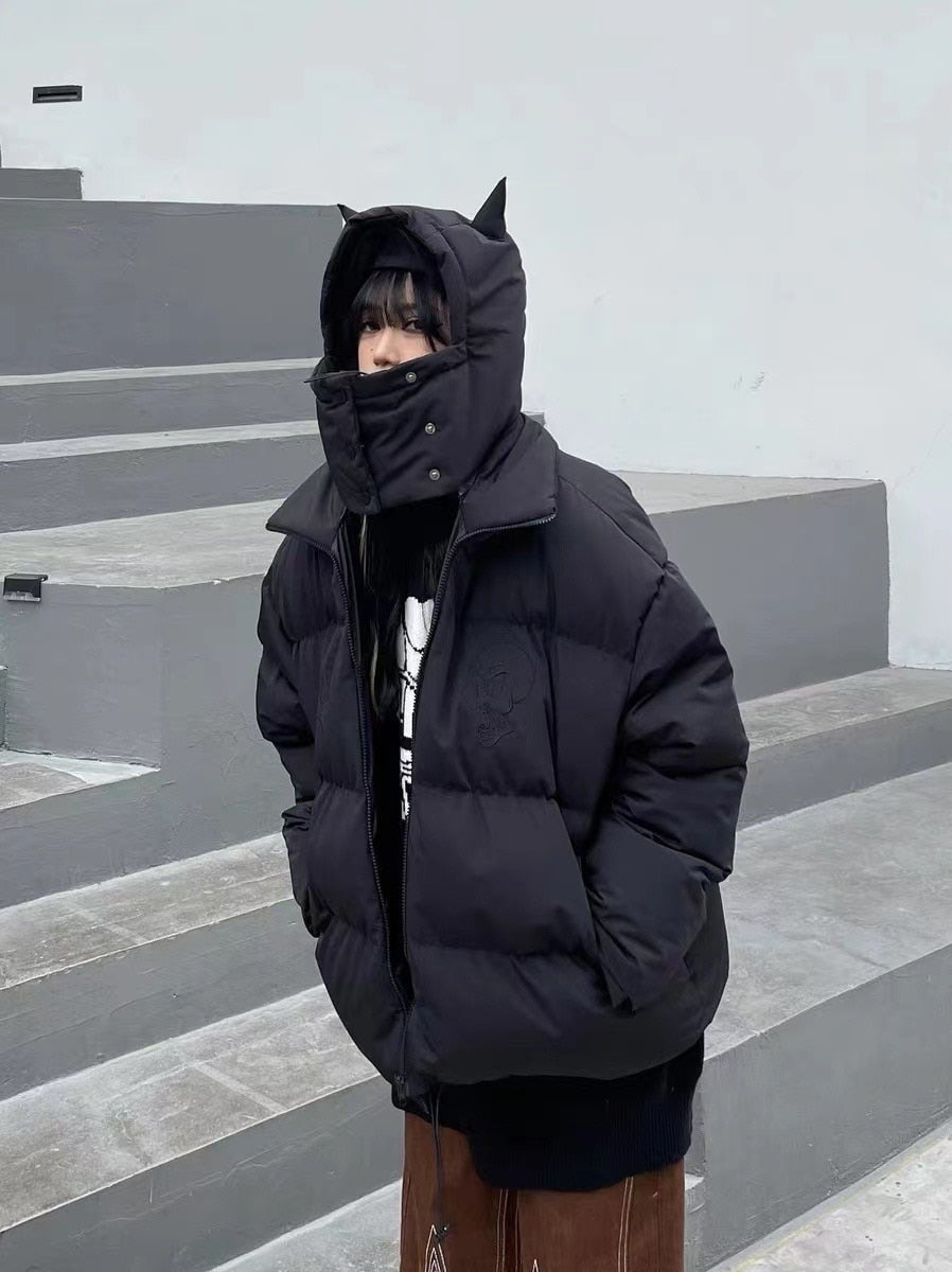 Embroidered Skull Jacket Streetwear Little Devil Designer Hood Padded Jacket Coat - MERGE.DAY.1.FREESTYLE