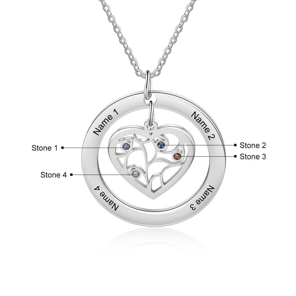 Tree of Life Name Necklace with Birthstone Name Engraved Pendant Family - MERGE.DAY.1.FREESTYLE