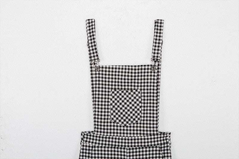 Women Straps Jumpsuits Ladies Summer Plaids Checked Playsuits Backless Outfits White&Black - MERGE.DAY.1.FREESTYLE