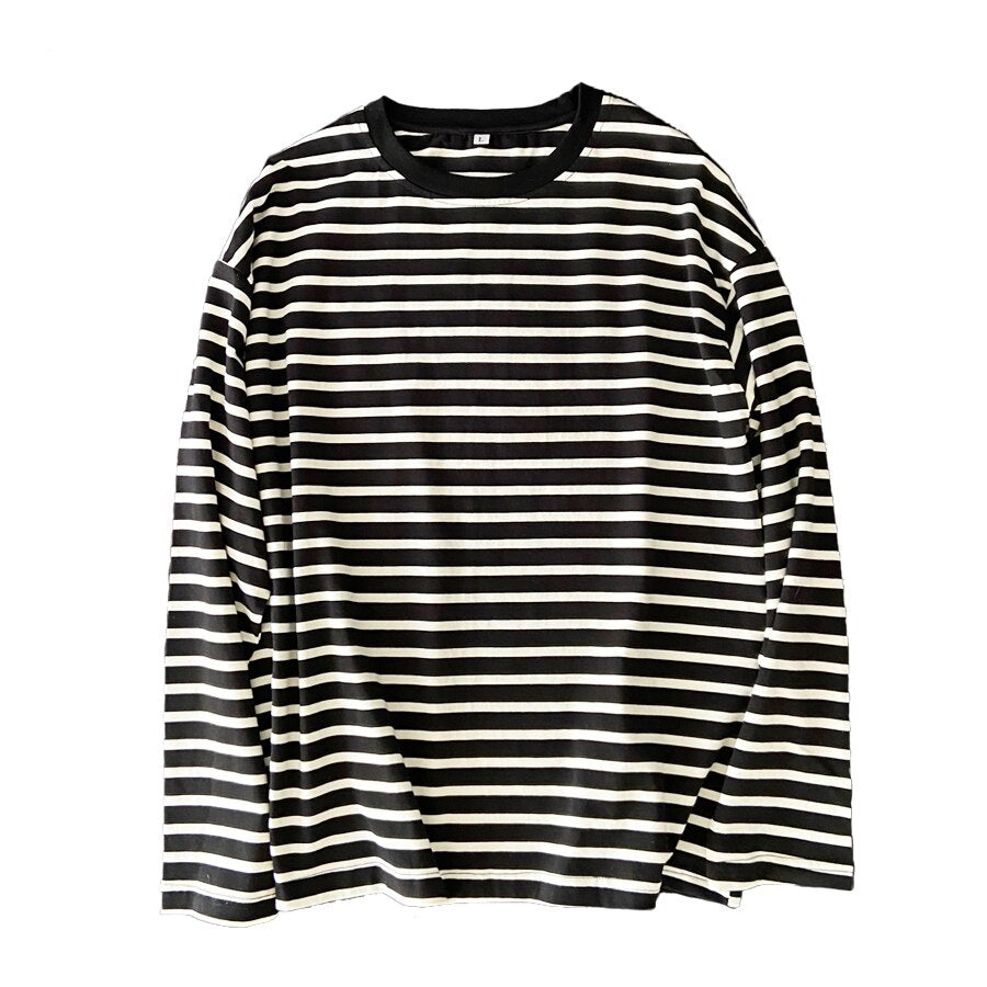 Women Striped Long Sleeve T-shirts Female Streetwear Autumn Spring Cotton Tees Tops - MERGE.DAY.1.FREESTYLE
