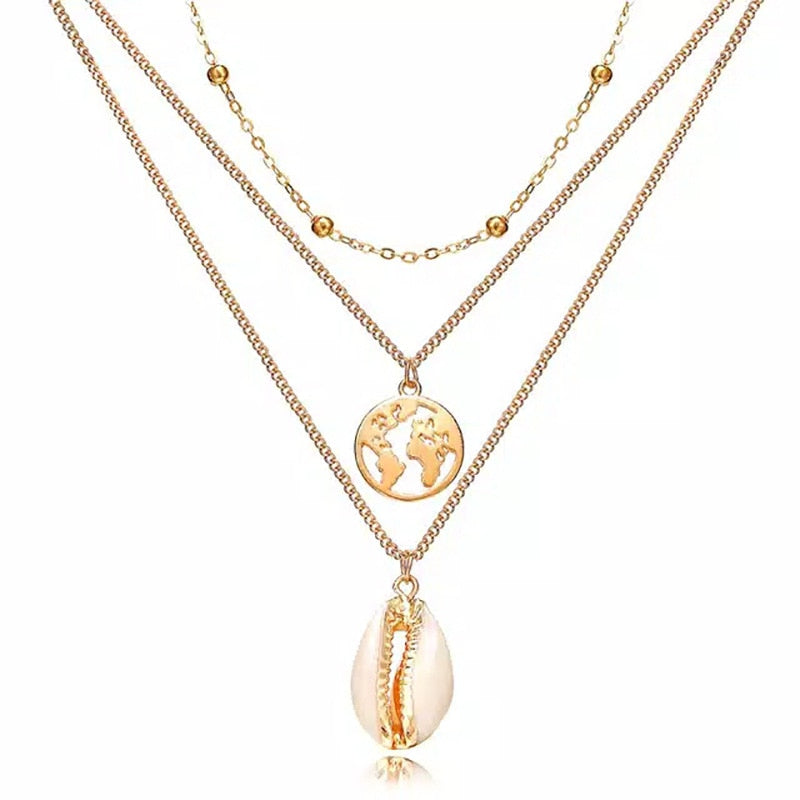 Multi Layer Lock Portrait Pendants Necklaces For Women Gold Metal Key Heart Necklace - MERGE.DAY.1.FREESTYLE