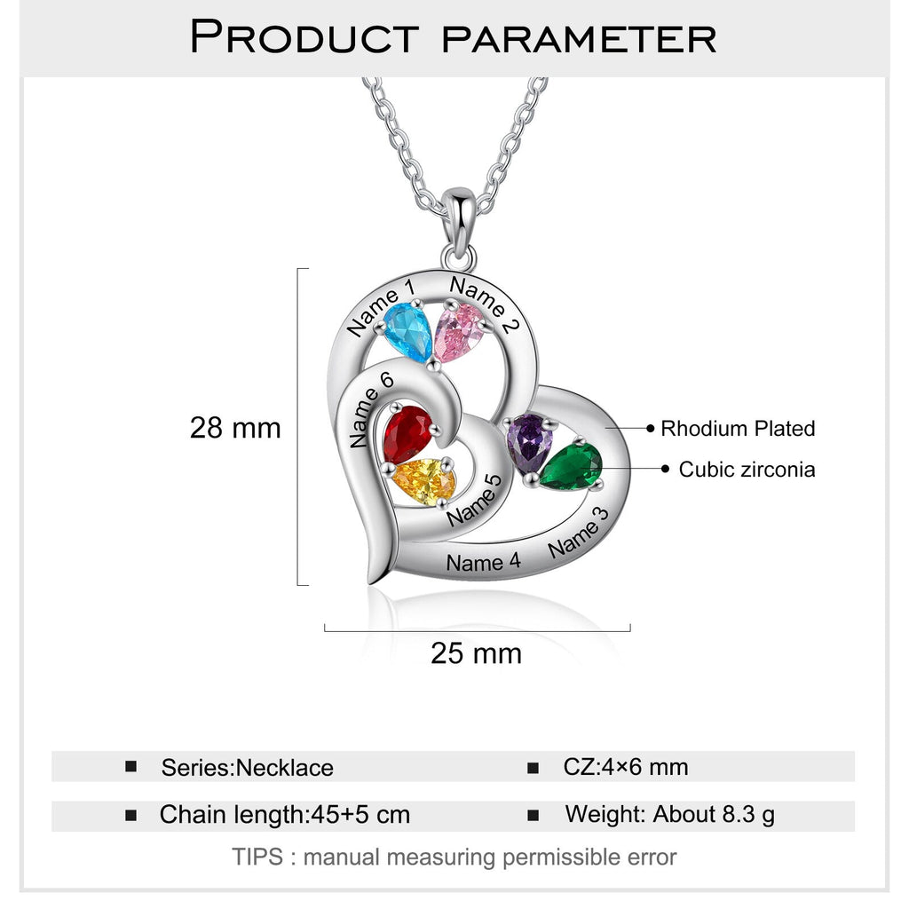 Personalized 1-6 Name Engraving Heart Pendant DIY Birthstone Necklace - MERGE.DAY.1.FREESTYLE
