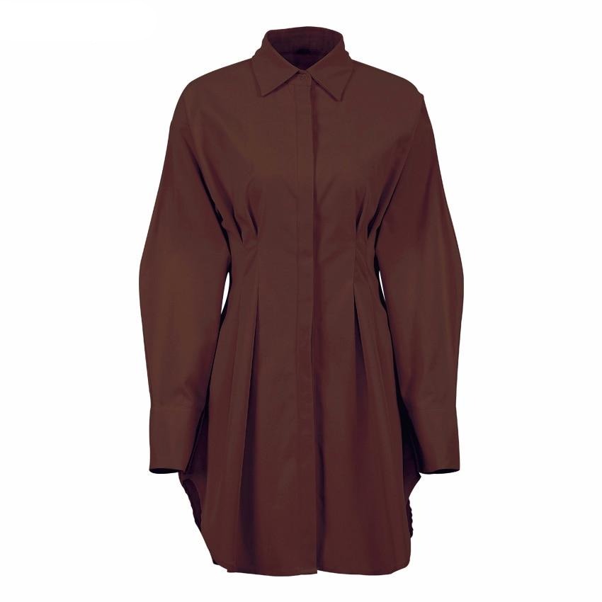 Autumn Winter Bodycon Dress Women Long Sleeve Khaki Pleated Shirt Midi Dresss - MERGE.DAY.1.FREESTYLE