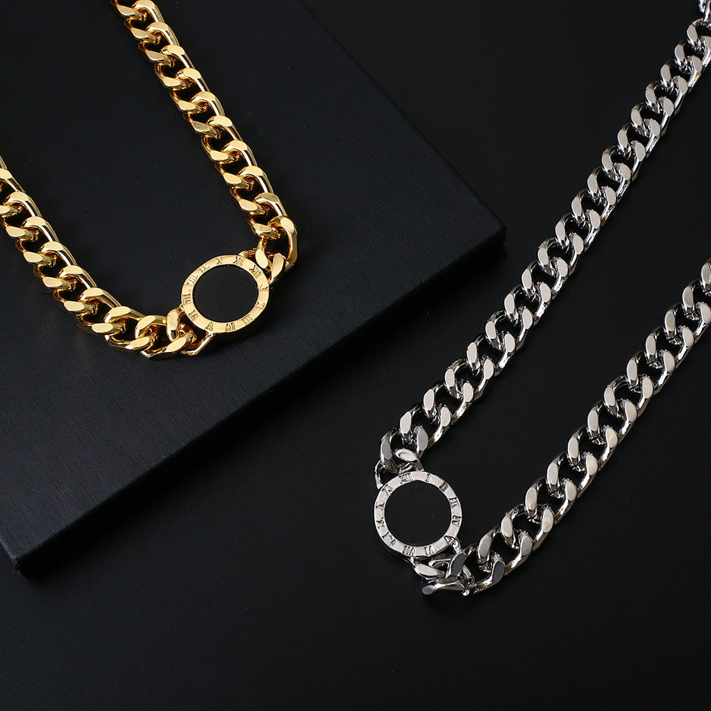 Roman Numerals Black Round Necklace Gold Silver Color Thick Statement Necklaces - MERGE.DAY.1.FREESTYLE