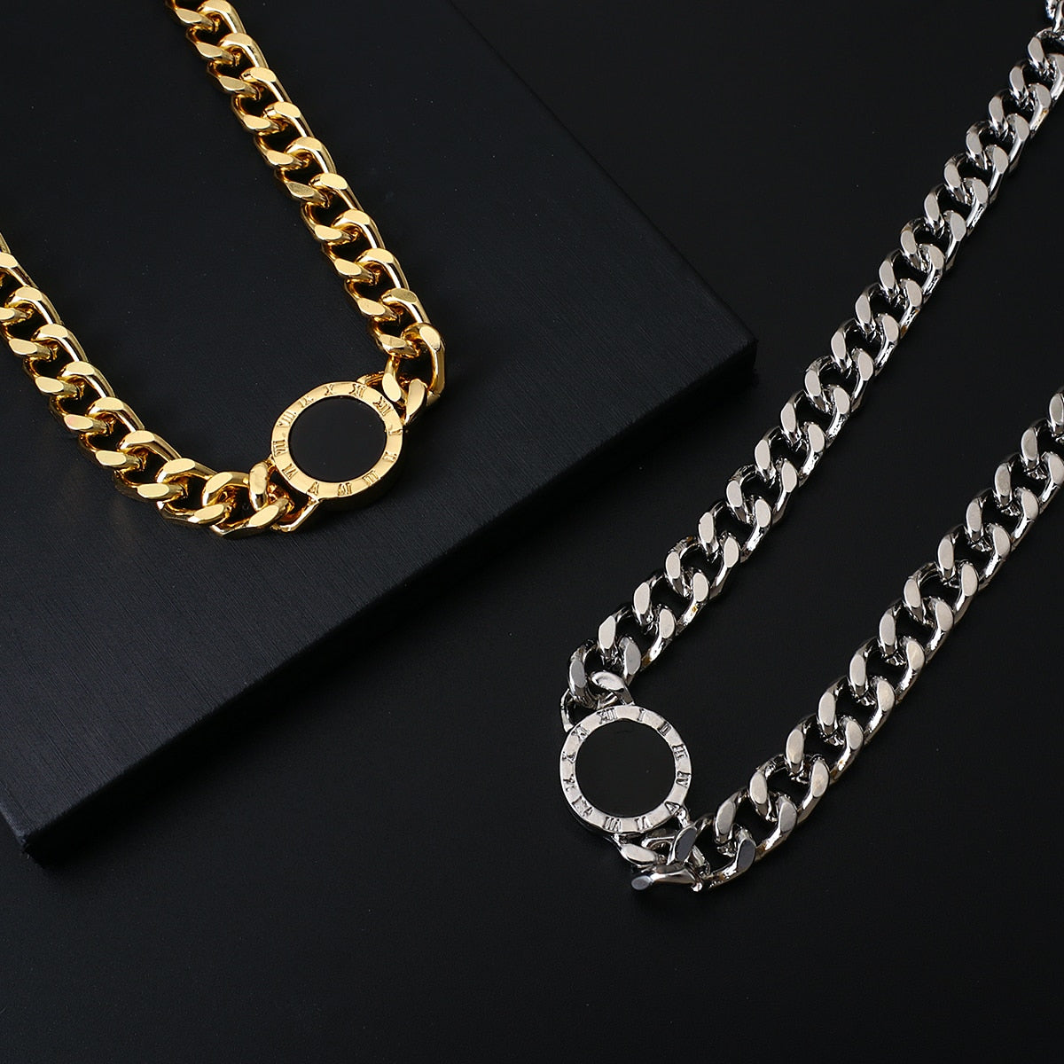 Roman Numerals Black Round Necklace Gold Silver Color Thick Statement Necklaces - MERGE.DAY.1.FREESTYLE