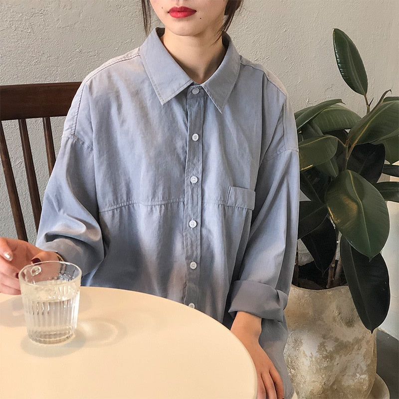 Loose Turn-down Collar Solid Female Shirts Tops Spring Summer Blouses - MERGE.DAY.1.FREESTYLE