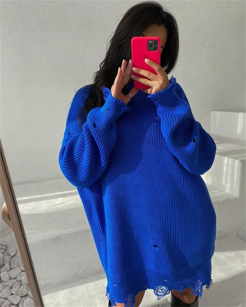 O Neck Oversized Mini Knitted Women Sweater Loose Dresses Autumn Winter Long Sleeve - MERGE.DAY.1.FREESTYLE
