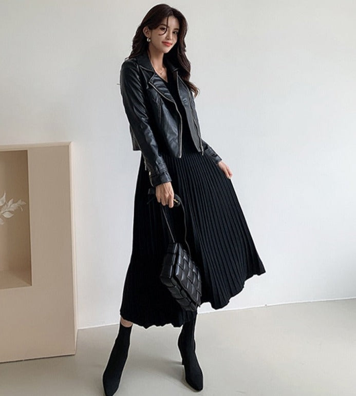 Single-breasted Women Sweater Dress Knitted Belted Female A-line soft dresses - MERGE.DAY.1.FREESTYLE