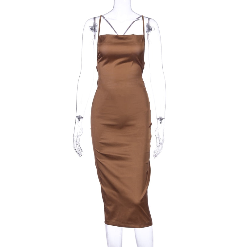 neon satin lace up 2022 summer women bodycon long midi dress sleeveless backless elegant party - MERGE.DAY.1.FREESTYLE
