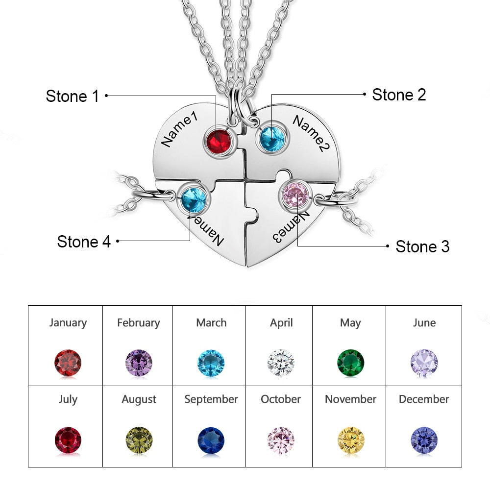 BFF Heart Shaped Friendship Birthstone Necklace with for 4 Friends - MERGE.DAY.1.FREESTYLE