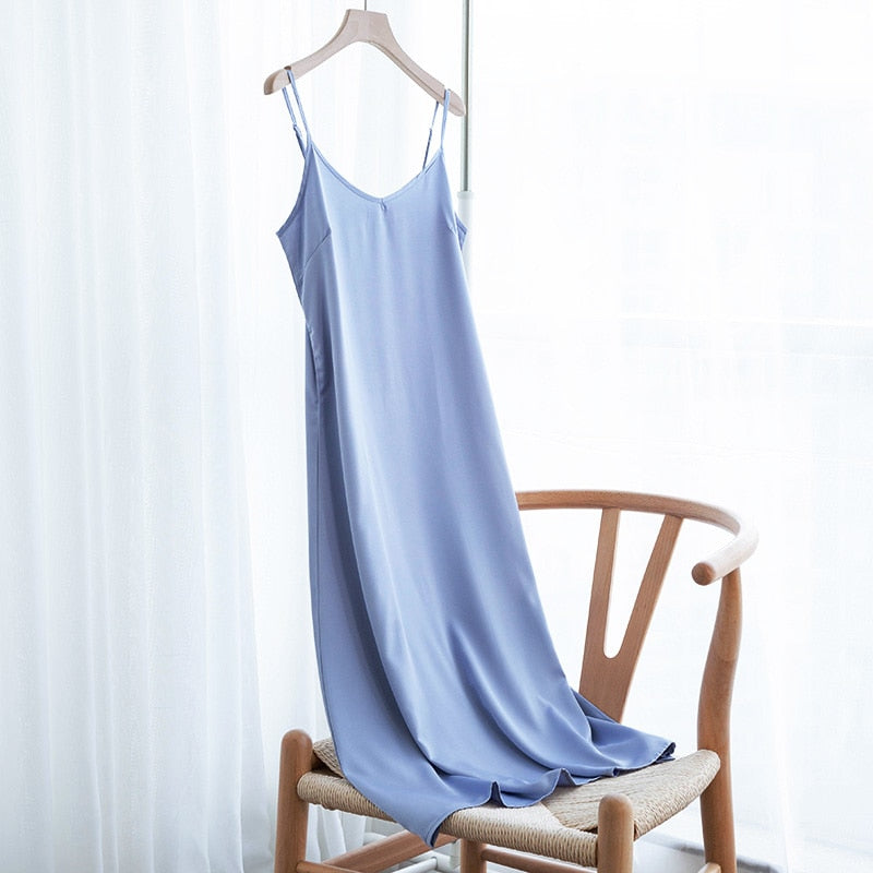 Women'S Dress Summer Spaghetti Satin Long Party Dresses For New Year 2022 Midi Robe Plus Size - MERGE.DAY.1.FREESTYLE