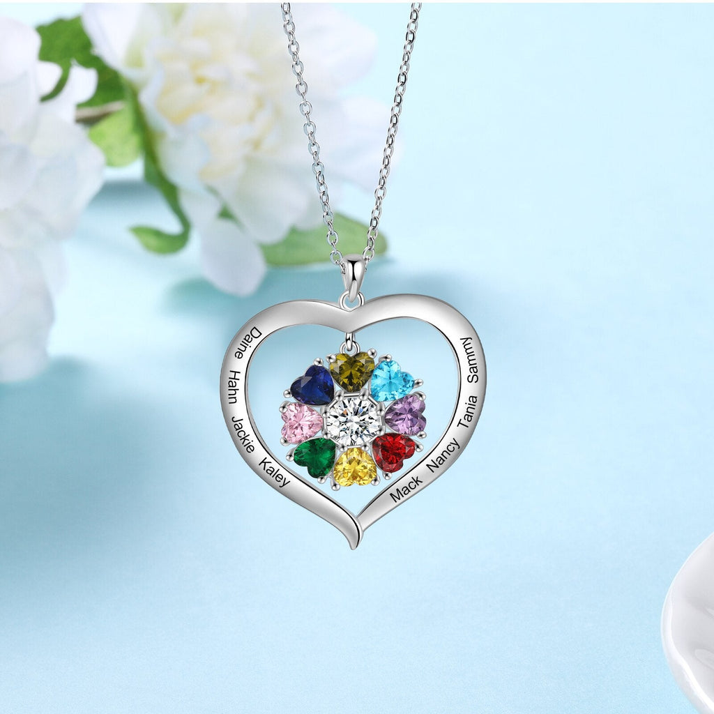 Personalized Heart Name Necklace with 1-8 Engraving Birthstone Pendant - MERGE.DAY.1.FREESTYLE