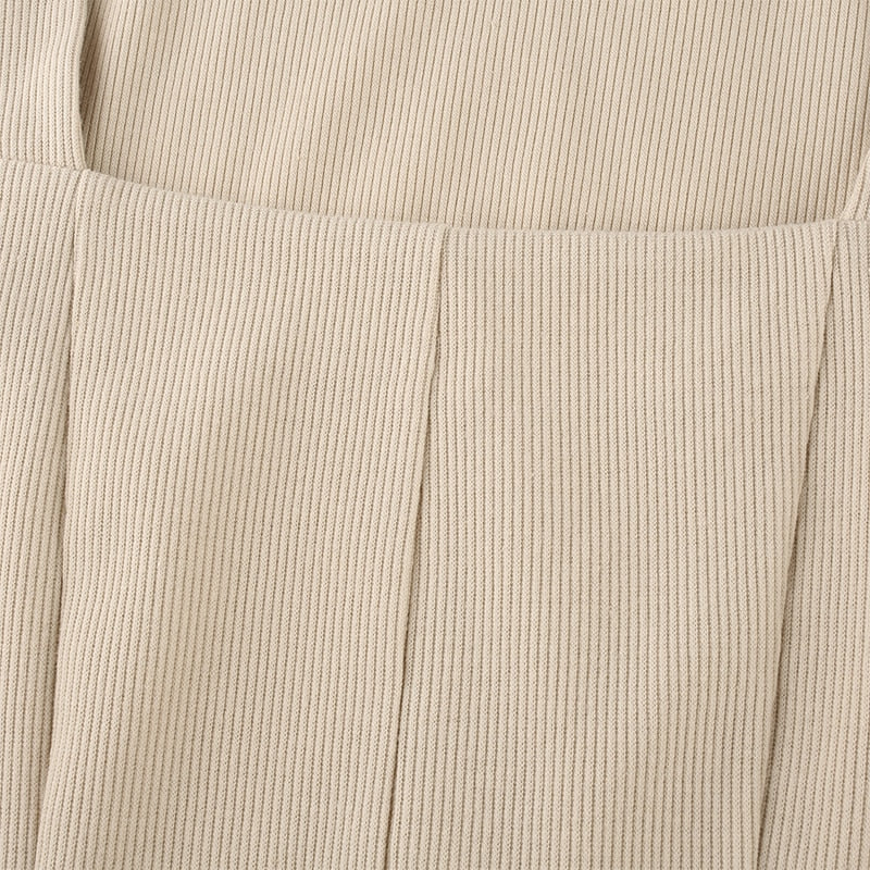 Square Neck Ribbed Black Dress Female Knitted Side Split Bodycon Dress Long Sleeve Mini Dresses - MERGE.DAY.1.FREESTYLE