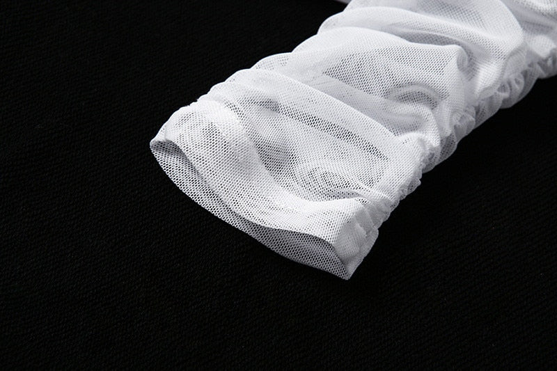 Mesh Shirt Women Tshirt Top Autumn Halter V-neck Off the Shoulder T-shirts Streetwear Top - MERGE.DAY.1.FREESTYLE