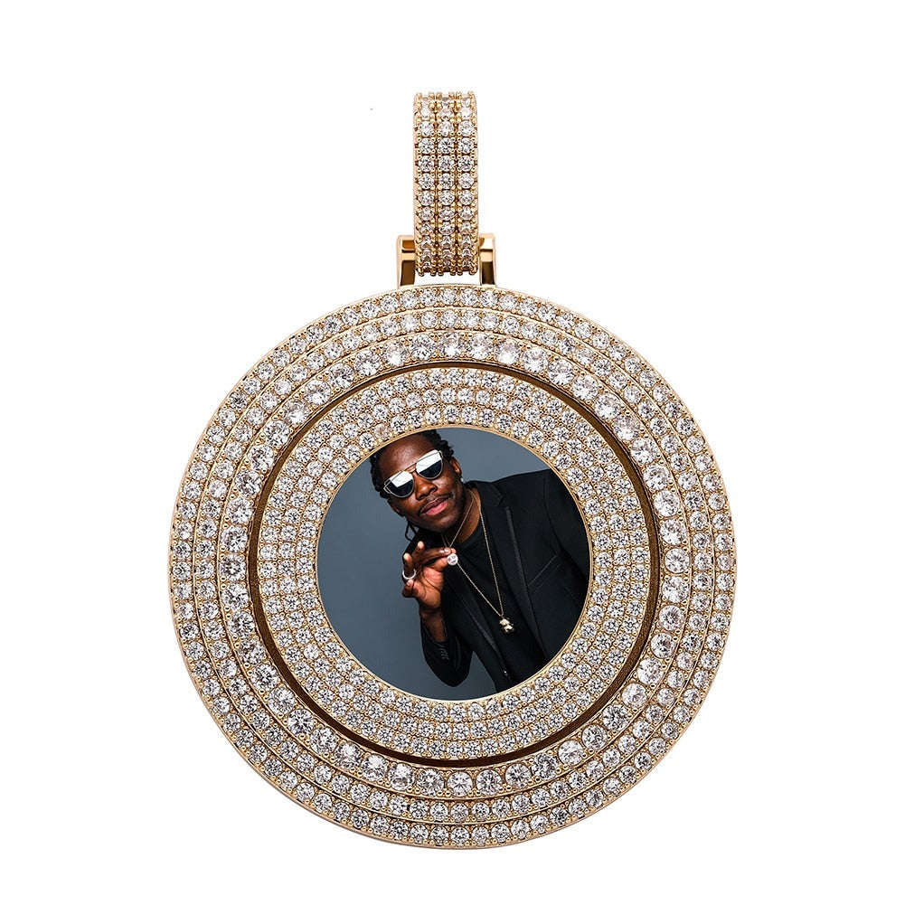 Big Size Custom Photo Rotating Pendant Necklace Full Iced Out Cubic Zirconia Hip Hop Jewelry - MERGE.DAY.1.FREESTYLE