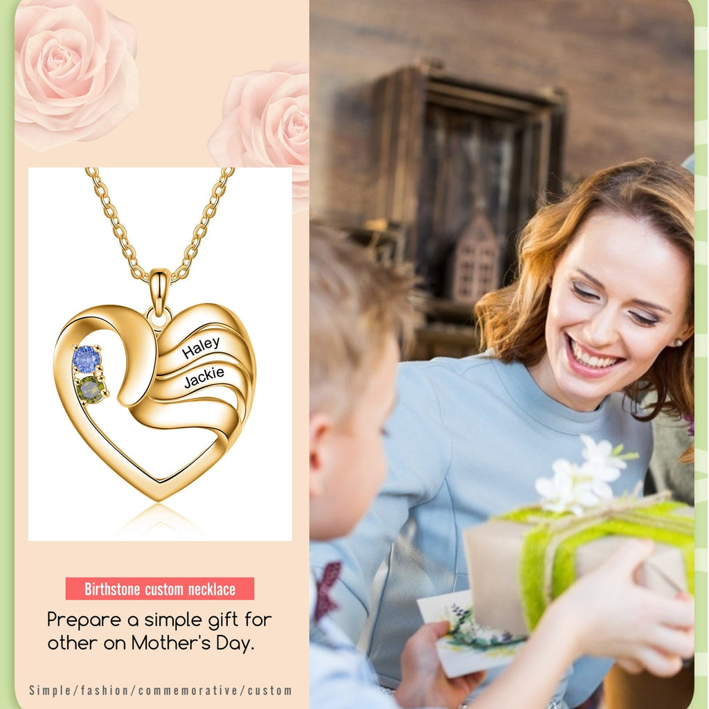 2-5 Names Customized Birthstone Fashion Memorial Heart Necklace - MERGE.DAY.1.FREESTYLE