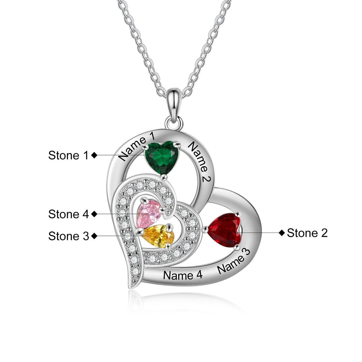 Personalized 1-6 Name Engraving Heart Pendant DIY Birthstone Necklace - MERGE.DAY.1.FREESTYLE