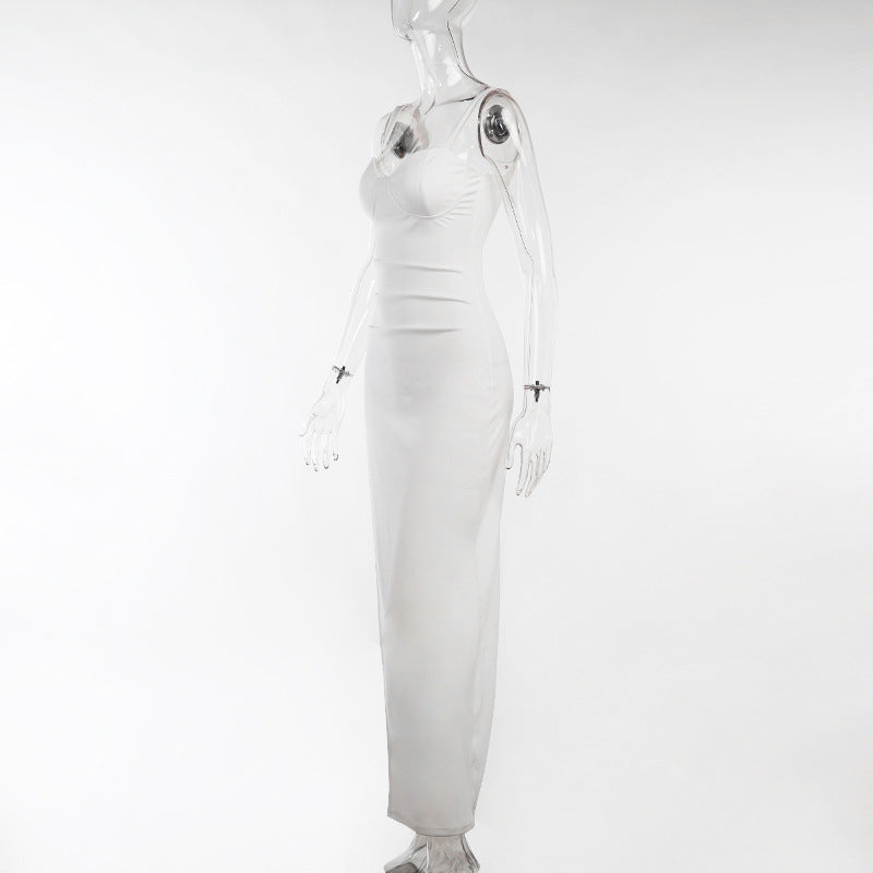 High Split Ankle-length Party Dresses Women Solid White Spaghetti Strap Dress Y2K - MERGE.DAY.1.FREESTYLE