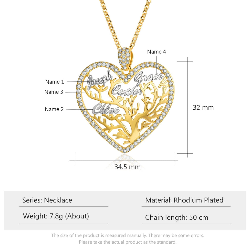 Multi-name Mixed Color Heart Necklace Family Tree of Life Nameplate Pendant - MERGE.DAY.1.FREESTYLE