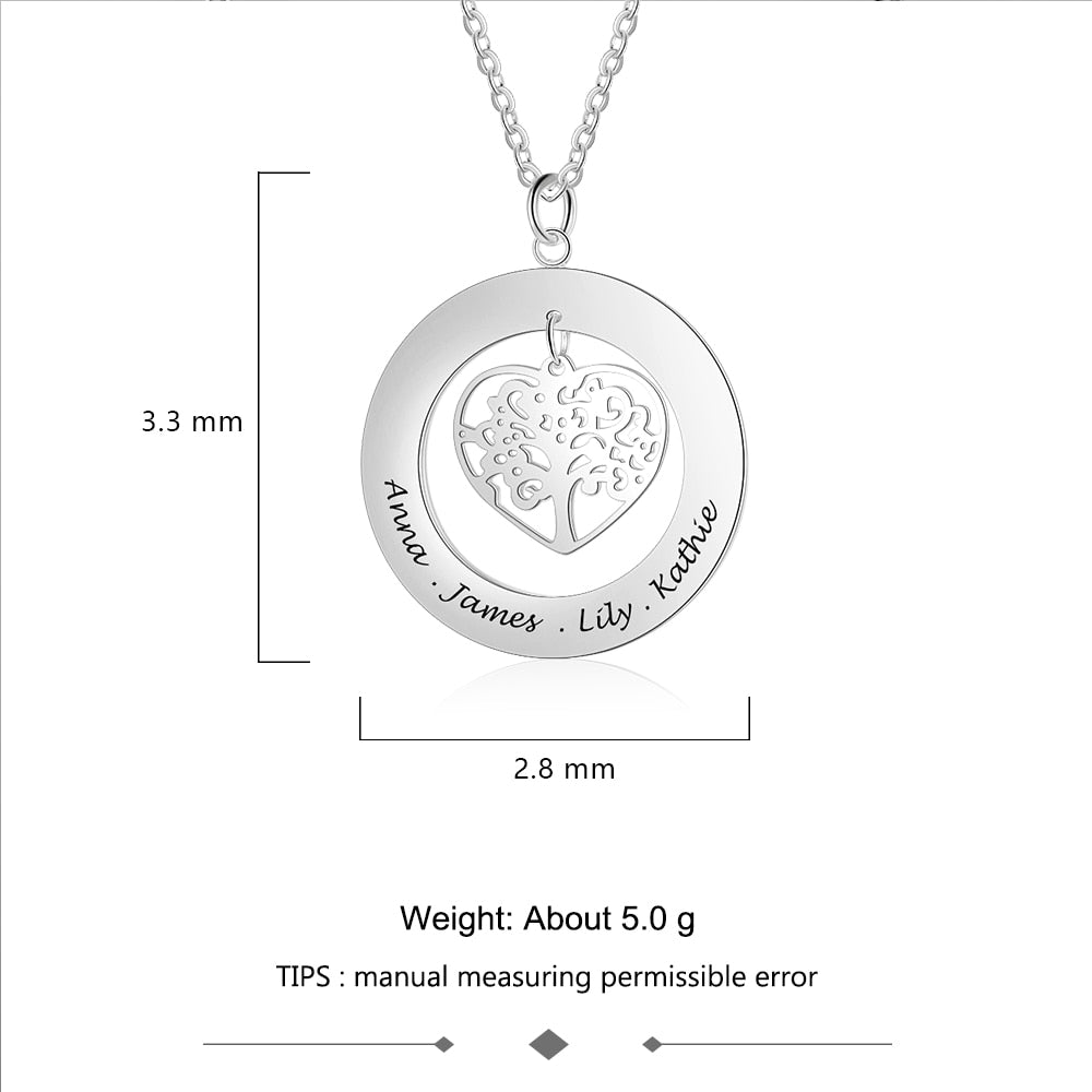 Tree of Life Engrave Name Necklace Silver Color Round Customized Pendants - MERGE.DAY.1.FREESTYLE