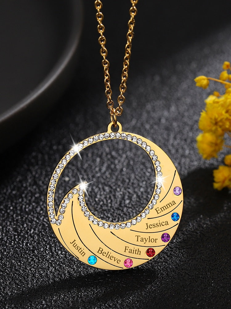 Personalized Name Necklace Pendant For Women Birthstone Crystal Necklaces Wave - MERGE.DAY.1.FREESTYLE